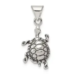 Sterling Silver Antiqued Turtle Charm Pendant Jewelry 18mm x 11mm