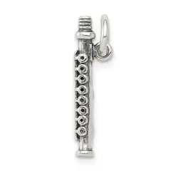 Sterling Silver Antiqued Flute Charm Music Pendant Jewerly 20mm x 3mm