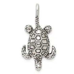 Sterling Silver Antiqued Sea Turtle Pendant Charm Jewerly 23mm x 16mm