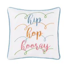 Easter "Hip Hop Hooray" Embroidered Small/Petite Spring Themed Accent Pillow, 10" x 10"