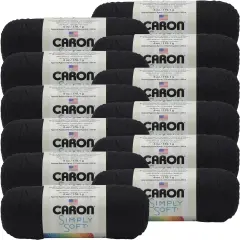 Multipack of 12 - Caron Simply Soft Solids Yarn-Black