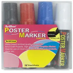 Artline Poster Markers - 12 mm Tip, Primary Colors, Set of 4