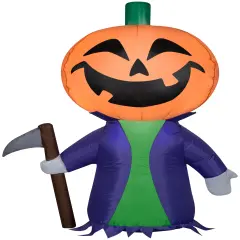 4' Gemmy Airblown Inflatable Purple Pumpkin Reaper Holding Sickle 226422