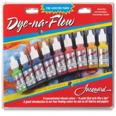 Jacquard Dye-Na-Flow Fabric Colors - Exciter Pack, Set of 9 colors,0.5 oz