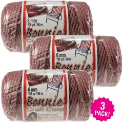 Multipack of 3 - Bonnie Macrame Craft Cord 6mmX100yd-Rose
