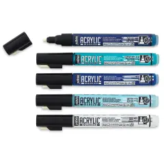 Pebeo Acrylic Marker - Set of 5, Blue Colors, 1.2 mm, Bullet Nib