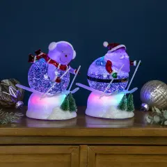 Northlight LED Lighted Color Changing Skiing Santa and Snowman Acrylic Christmas Snow Globes - 7.25" - Set of 2 White