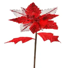 28" Glitter Velvet Sheer Poinsettia Flower &ndash; Elegant Christmas Floral D&eacute;cor