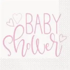 Pink Hearts Baby Shower Luncheon Napkins, 16ct