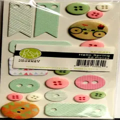 Fun Stampers Journey Hello Spring Adhesive Chipboard & Buttons Embellishments