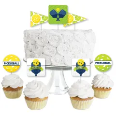 Big Dot of Happiness Let&rsquo;s Rally - Pickleball - Dessert Cupcake Toppers - Birthday or Retirement Party Clear Treat Picks - Set of 24