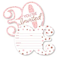 Big Dot of Happiness 30th Pink Rose Gold Birthday - Shaped Fill-In Invitations - Happy Birthday Party Invitation Cards with Envelopes - Set of 12