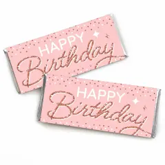 Big Dot of Happiness Pink Rose Gold Birthday - Candy Bar Wrapper Happy Birthday Party Favors - Set of 24