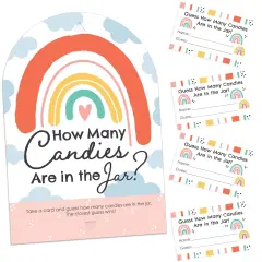 Big Dot of Happiness Hello Rainbow - How Many Candies Boho Baby Shower and Birthday Party Game - 1 Stand and 40 Cards - Candy Guessing Game
