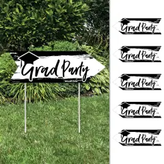 Big Dot of Happiness Arrow Black and White Graduation Party Direction Signs - Double Sided Outdoor Yard Signs - Set of 6