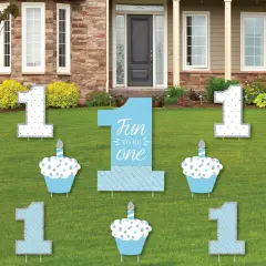Big Dot of Happiness 1st Birthday Boy - Fun to be One - Yard Sign & Outdoor Lawn Decorations - First Happy Birthday Party Yard Signs - Set of 8