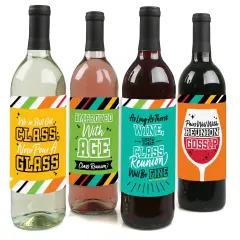 Big Dot of Happiness Still Got Class - High School Reunion Party Decorations for Women and Men - Wine Bottle Label Stickers - Set of 4