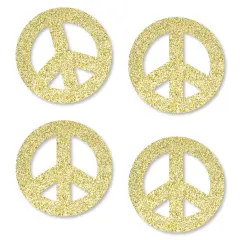 Big Dot of Happiness Gold Glitter Peace Sign - No-Mess Real Gold Glitter Cut-Outs - 60's Hippie Groovy Party Confetti - Set of 24