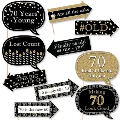 Big Dot of Happiness Funny Adult 70th Birthday - Gold - Birthday Party Photo Booth Props Kit - 10 Piece