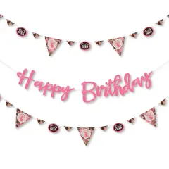 Big Dot of Happiness Pink Gone Hunting - Deer Hunting Girl Camo Birthday Party Letter Banner Decor - 36 Banner Cutouts & Happy Birthday Banner Letters