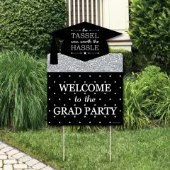 Big Dot of Happiness Silver Graduation Party Decorations - Grad Party Welcome Yard Sign