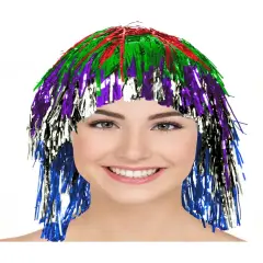 Adult's Rainbow Tinsel Party Wig Costume Accessory