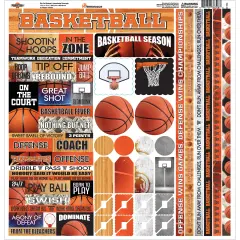 Reminisce Variety Cardstock Stickers 12"x12"-Basketball