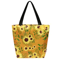 Wrapables Carryall Shopping Travel Tote Bag with Durable Ripstop Polyester - Foldable, Waterproof, and OEKO-TEX Certified Small, Sunflowers