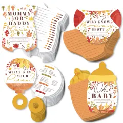 Big Dot of Happiness Fall Foliage Baby - 4 Autumn Leaves Baby Shower Games - 10 Cards Each - Gamerific Bundle