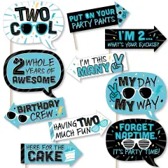 Big Dot of Happiness Funny Two Cool - Boy - Blue 2nd Birthday Party Photo Booth Props Kit - 10 Piece