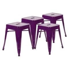 Merrick Lane Set of 4 Sloane 18" High Backless Stacking Dining Stools with Durable Metal Frame Purple