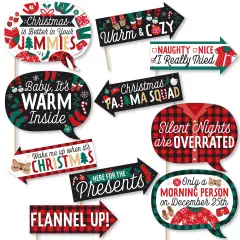 Big Dot of Happiness Funny Christmas Pajamas - Holiday Plaid PJ Party Photo Booth Props Kit - 10 Piece