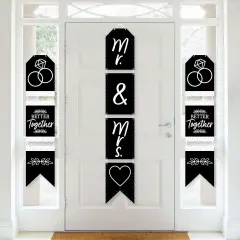 Big Dot of Happiness Mr. and Mrs. - Hanging Vertical Paper Door Banners - Black & White Wedding, Bridal Shower Wall Decoration Kit - Indoor Door Decor