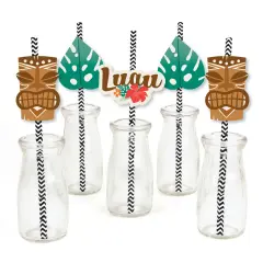 Big Dot of Happiness Tropical Luau - Paper Straw Decor - Hawaiian Beach Party Striped Decorative Straws - Set of 24