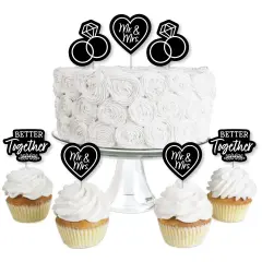 Big Dot of Happiness Mr. and Mrs. - Dessert Cupcake Toppers - Black and White Wedding or Bridal Shower Clear Treat Picks - Set of 24