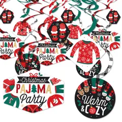 Big Dot of Happiness Christmas Pajamas - Holiday Plaid PJ Party Hanging Decor - Party Decoration Swirls - Set of 40