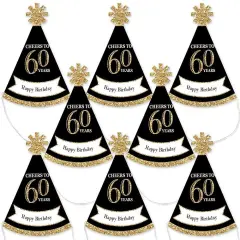 Big Dot of Happiness Adult 60th Birthday - Gold - Mini Cone Birthday Party Hats - Small Little Party Hats - Set of 8