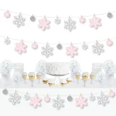 Big Dot of Happiness Pink Winter Wonderland - Holiday Snowflake Birthday Party and Baby Shower DIY Decorations - Clothespin Garland Banner - 44 Pieces