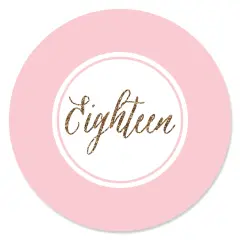 Big Dot of Happiness Chic 18th Birthday - Pink and Gold - Birthday Party Circle Sticker Labels - 24 Count