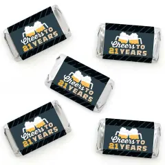 Big Dot of Happiness Cheers and Beers to 21 Years - Mini Candy Bar Wrapper Stickers - 21st Birthday Party Small Favors - 40 Count