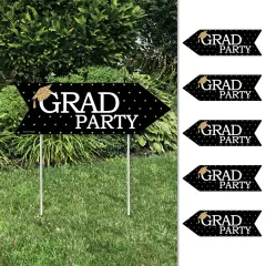 Big Dot of Happiness Arrow Gold Graduation Party Direction Signs - Double Sided Outdoor Yard Signs - Set of 6