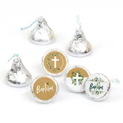 Big Dot of Happiness Baptism Elegant Cross - Religious Party Round Candy Sticker Favors - Labels Fits Chocolate Candy (1 sheet of 108)
