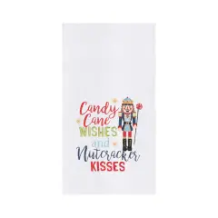 Christmas Holiday "Candy Cand Wishes & Nutcrackers Kisses" Sentiment Nutcracker Flour Sack Kitchen Towel 27L x 18W in.