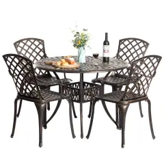 Outdoor and Indoor Bronze Dinning Set 4 Chairs with 1 Table Bistro Patio Cast Aluminum.