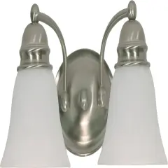 Nuvo 2-Light 15" Vanity Fixture w/ Alabaster Glass Bell Shades in Brushed Nickel