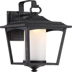 Nuvo Essex 14w LED Large Wall Lantern w/ Etched Glass in Sterling Black Finish