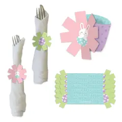 Big Dot of Happiness Spring Easter Bunny - Happy Easter Party Paper Napkin Holder - Napkin Rings - Set of 24
