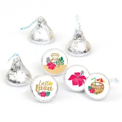 Big Dot of Happiness Last Luau - Tropical Bachelorette Party & Bridal Shower Round Candy Sticker Favors - Labels Fits Chocolate Candy (1 sheet of 108)