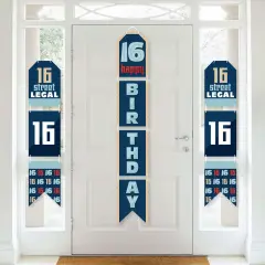 Big Dot of Happiness Boy 16th Birthday - Hanging Vertical Paper Door Banners - Sweet Sixteen Birthday Party Wall Decoration Kit - Indoor Door Decor