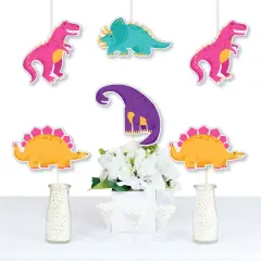 Big Dot of Happiness Roar Dinosaur Girl - T-Rex Triceratops Stegosaurus & Brontosaurus Decor DIY Dino Baby Shower or Birthday Essentials - Set of 20